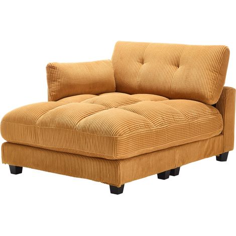 Fauteuil lounge en velours côtelé avec ports USB et accoudoirs modulables, jaune moutarde (1/5)