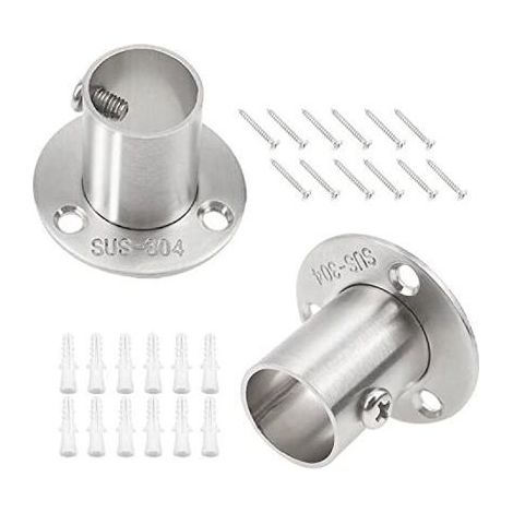 Lot de 4 supports de tringle de penderie pour tube de 22 mm, en acier inoxydable argenté, pour douche (1/4)
