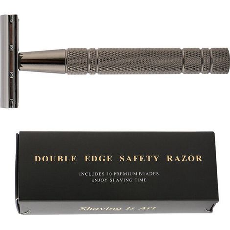 Tondeuse à barbe manuelle à double tranchant en acier inoxydable noir mat pour hommes (1/5)