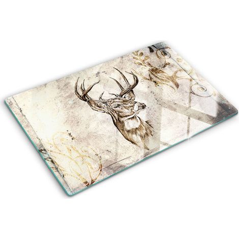 Planche de cuisine, couvre plaque, verre planche découper, verre trempé – 80 x 52 cm - Cerf (1/5)