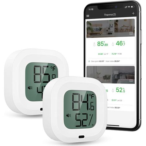 Thermomètre Hygromètre Bluetooth, Capteur sans Fil Avec Fonction de Notification d'Alarme et Exportation de Données Via APP Pour iOS Android, Thermomètre Connecté pour Maison, Bureau【2 Pièces】 (1/5)