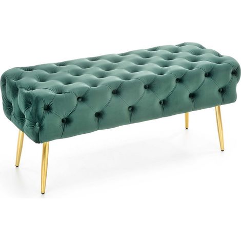Banc capitonné en velours vert avec pieds dorés en métal PAOLA (1/5)