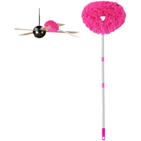 Plumeau de nettoyage pour ventilateur de plafond, 1,44 m,réutilisable, en microfibre, amovible, avec rallonge réglable (rose) (1/5)