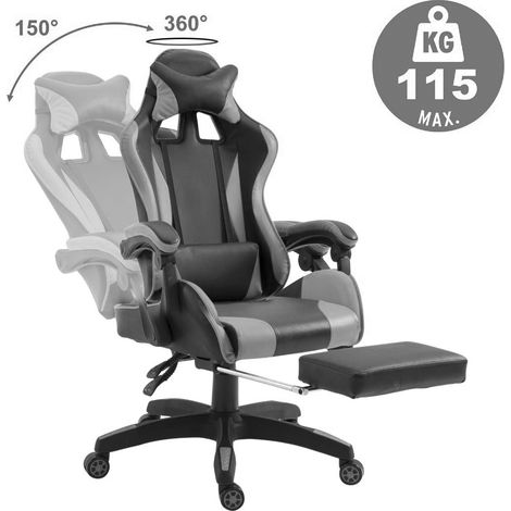 Silla de oficina para juegos AZRACE ecopiel con reposapiés silla reclinable 150°  Color: Gris