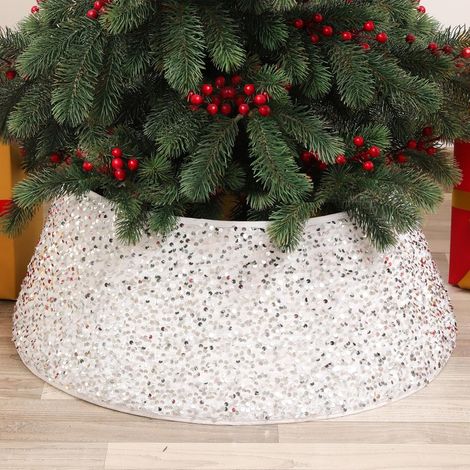 Jupe De Sapin De Noël 60 Cm Collier À Paillettes Rouges Couverture De Base Pour Panier Déco De Maison De Vacances Et Réveillon (1/4)