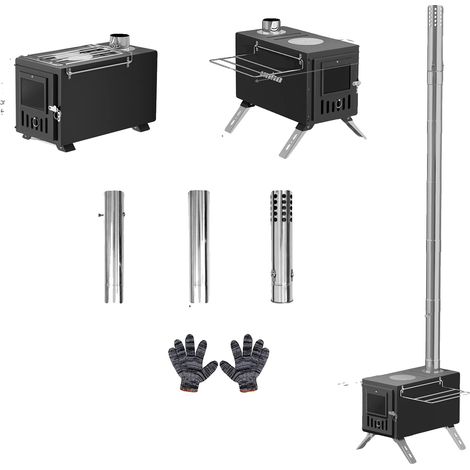 Poêle à bois, design portable, 6 conduits de cheminée, noir (1/2)