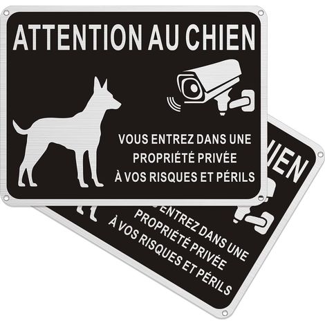 Panneau attention au Chien Propriété Privée,20X15cm Pancarte Video Surveillance de sécurité en Aluminium Brossé Adhésif aux UV Imperméable pour Extérieure (1/5)