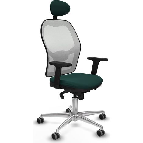 Jorquera sincro malla blanca similpiel verde botella brazos 2D base aluminio cabecero fijo ruedas 65mm engomada (1/5)