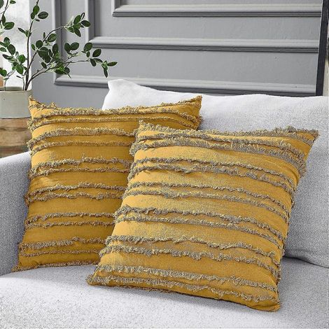 Housse de coussin décorative jaune, lot de 2, 40 x 40 cm (1/5)