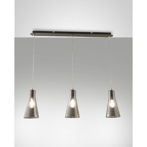 Dafne Lampada a Sospensione in Metallo e Vetro Soffiato Colore Fumé 3 Luci E27 40W - Design Elegante per Interni Contemporanei e Raffinati
