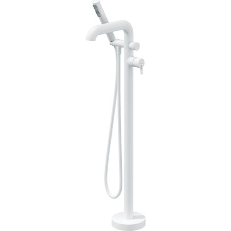 Deante Robinet de baignoire sur pied Sila - Blanc mat - Design moderne - Douche pluie anti-torsion (1/5)