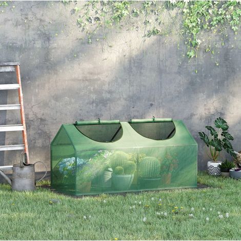 Mini serra 120x60x60 cm, finestra apribile, copertura protettiva, acciaio, verde (1/5)