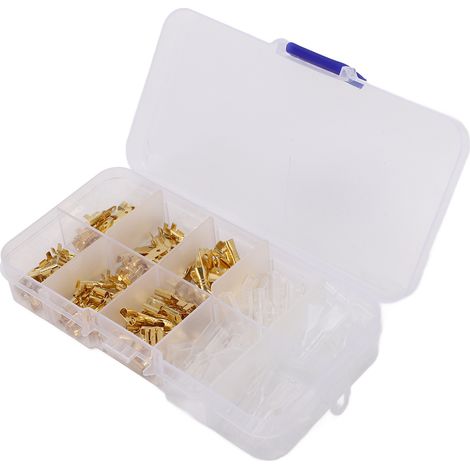 135-teiliges Set goldfarbener, kaltgepresster Flachsteckverbinder (Stecker/Buchse) für 2,8, 4,8 und 6,3 mm (1/5)