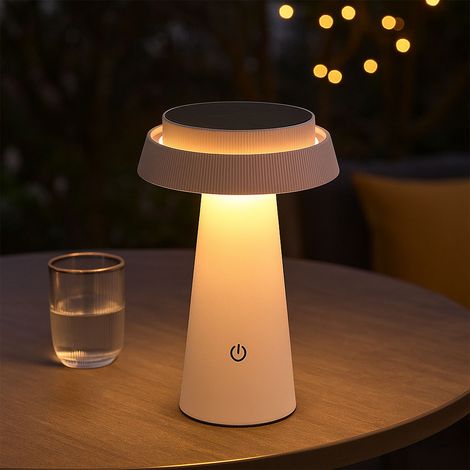 LED Solarlampe Gartenleuchte weiß Touchdimmer Tischlampe Außenlampe Terrassenlampe, warmweiß, DxH 14 x 23 cm (1/5)