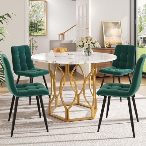 Mesa comedor redonda con 4 sillas y diseño mármol OKMYHOME (1/5)