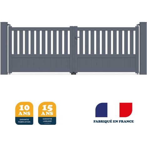 Portail aluminium battant prêt à poser gris anthracite RAL 7016 – Largeur 356 cm – Hauteur 141 cm – Lames pleines et ajourées (1/4)
