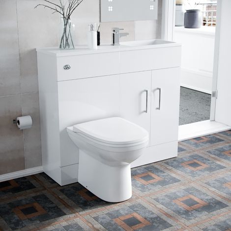 James 1000mm Slimline Floorstanding Vanity Basin and Welbourne White Back To Wall Modern Toilet White (1/5)