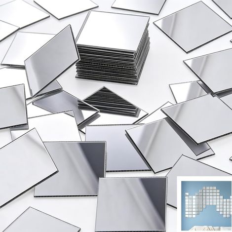 200 Miroir Adhésif Carré 2.5cm Mosaïque Argenté Décoration Murale (1/5)
