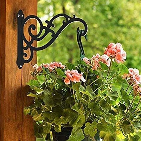 Porte plantes suspendues en fer noir – Support mural décoratif pour pots de fleurs – Installation facile – Pour intérieur et extérieur (1/4)