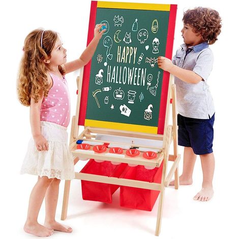 Costway – Chevalet d'art 3 en 1 pour enfants – Tableau noir et blanc magnétique – Bois de pin massif – Accessoires complets inclus – Dimensions 52,5 x 51,5 x 106,5 cm (1/5)