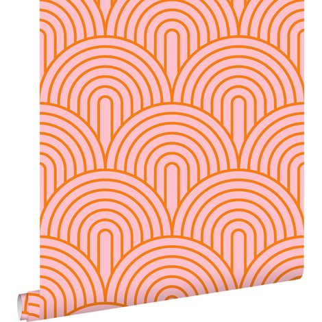 papier peint art déco rose et orange - ESTAhome (1/5)