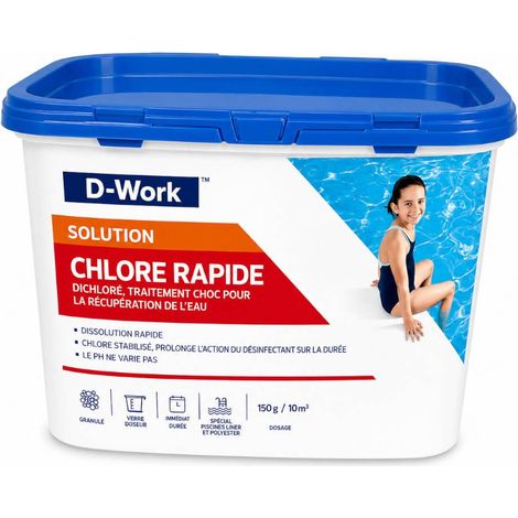 Chlore Rapide pour Piscine 1 kg - Granulés Concentrés - Désinfection Efficace et Rapide - D-Work (1/3)