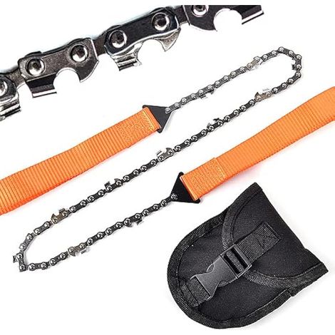 Scie à chaîne de poche, scie à chaîne portable pour camping, survie en extérieur, coupe de bois, lame en acier de 24 pouces avec 11 dents