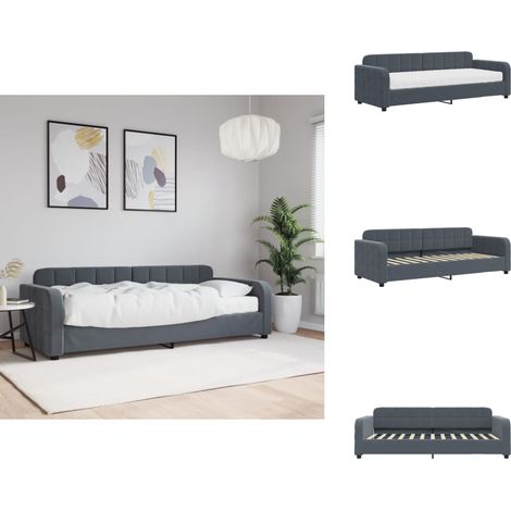 Lit de jour avec matelas gris foncé 80x200 cm velours - Lit De Jour Avec Matelas - Lits De Jour Avec Matelas - Canapé-lit - Lit D'appoint (1/5)