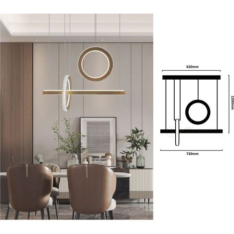 Lampadario led a sospensione 80w cerchi cerchio cristallo oro nero design moderno lineare per cucina soggiorno camera da letto Oro (1/2)