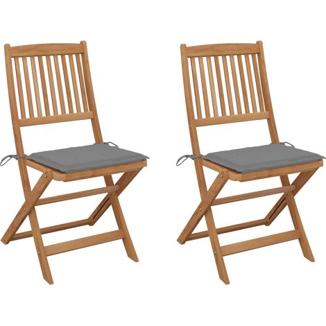 2 pcs Chaises pliables de jardin, Chaises de jardin à dîner, Fauteuils de jardin avec coussins Bois d'acacia BGT98876 (1/5)