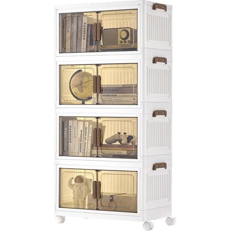 Boîte de rangement empilable sur roulettes 26 x 45 x 91 cm 100 L capacité avec couvercle pratique en plastique blanc (1/2)