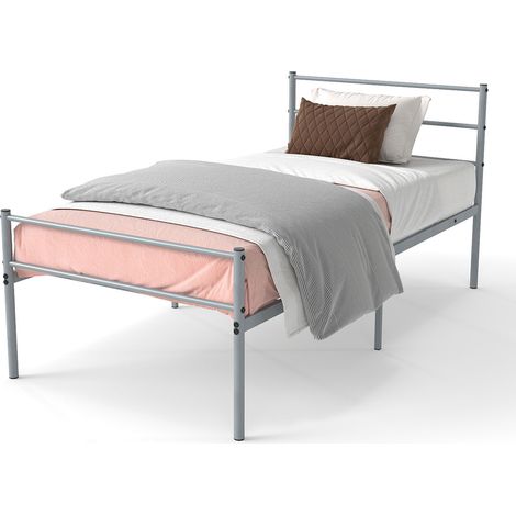 COSTWAY Single Size Bed Frame Modern Platform Bed with Metal Slat Support-Silver (1/5)