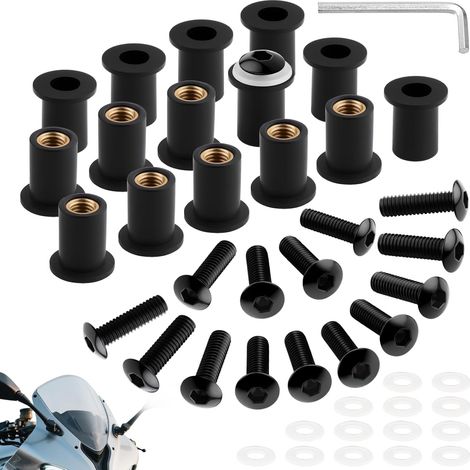 Lot de 15 vis de fixation de pare-brise de moto M5 x 16 mm Boulons noirs et vis M5 avec clé pour fixation et support pare-brise (1/5)