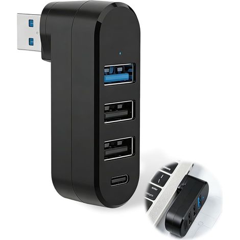 Hub USB à Multiple Ports 3.0, Hub 3.0 Rotatif avec 3 Ports USB et 1 Port USB-C pour Ordinateur Portable Voiture Compatible avec Macbook (1/5)