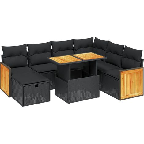 vidaXL Gartenmöbelset 8-tlg. mit Kissen Schwarz Rattan (1/4)