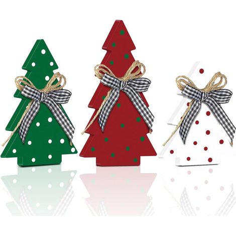 Décoration de table sapin de Noël en 3 pièces, panneau décoratif à carreaux Buffalo pour la maison, décoration d'étagère en bois (1/5)