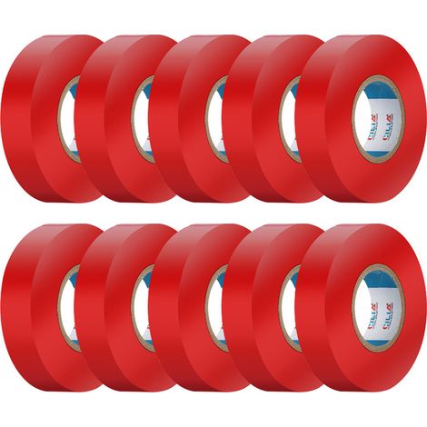 CILIA Lot de 10 Rubans Isolants Électriques PVC 19mm x 25m Chatterton chatterton - Scotch d'Électricien Ignifugé - Adhésif Professionnel Norme IEC - 600V - Pour Câbles et Fils - Couleur: Rouge