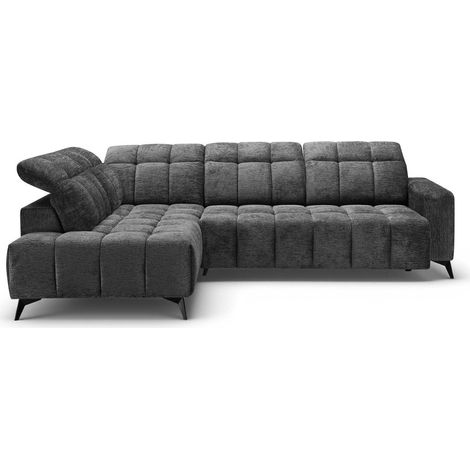 Canapé d'angle relax électrique en velours chiné gris ALVAR - Angle gauche (1/5)