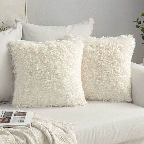 LAN Set de 2 housses d'oreiller double face de luxe en cristal long peluche coussin canapé maison tête de lit housse de coussin 40x40cm 16x16 pouces beige