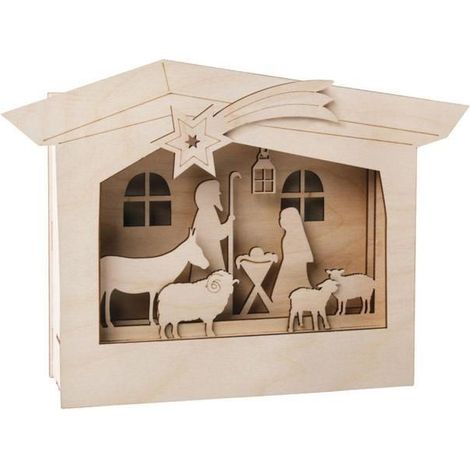 Crèche DIY en bois à monter soi-même 24 x 24 x 6,3 cm (1/3)