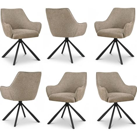 Bon Furni Webstoff Esszimmerstuhl Sandfarben, 6er Set, 360° drehbar, ergonomisch mit Federkern, unsichtbarem Reißverschluss & verstellbaren Füßen