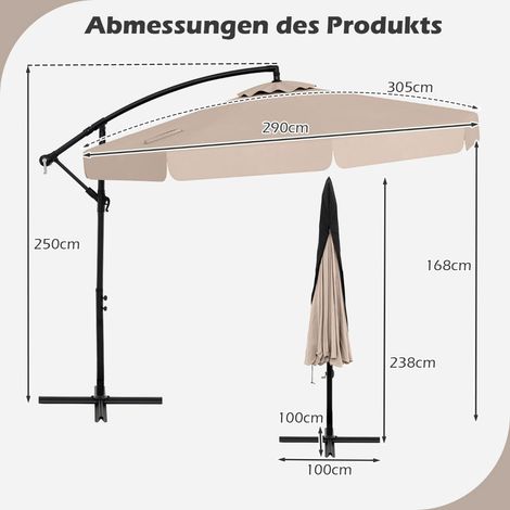 Sombrilla de patio descentrada de 305 cm con funda y manivela.