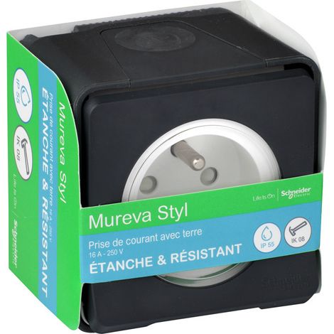 Schneider Electric – Prise de courant 2P+T saillie étanche IP55 – Résistance IK08 – Montage facile – Pour environnements humides