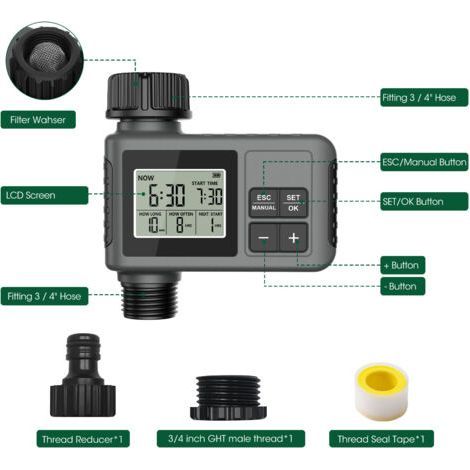 Automatischer Bewässerungs-Programmer, automatischer Gartenbewässerungs-Timer mit Regenverzögerungsfunktion und Tropfbewässerungssystem für den Garten (1 Auslass)