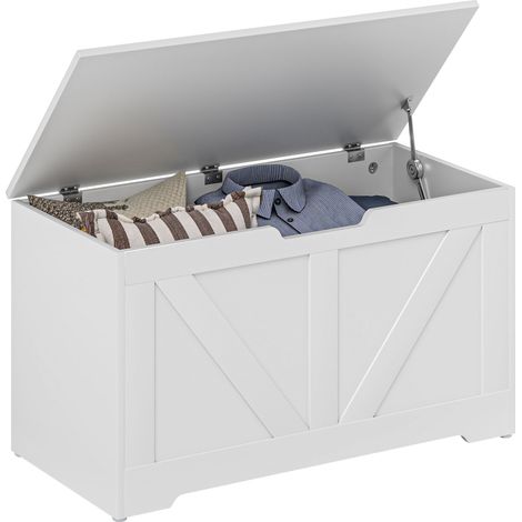 Banc coffre de rangement, blanc, 80 x 40 x 45 cm, 100 L, avec couvercle, pour salon chambre entrée, assise confortable