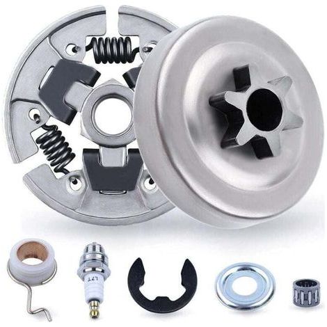 3/8"-Kettenrad- und Kupplungssatz für STIHL 017 018 MS170 MS180 021 023 025 MS210 MS230 MS250, Kettenrad + Kupplungstrommel + Lager + Unterlegscheibe + E-Klemme + 7-in-1-Zündkerze (1/4)