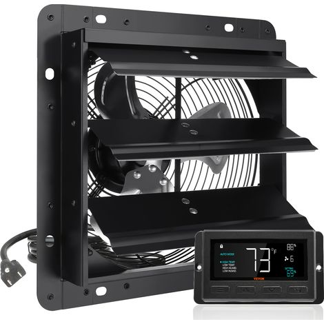 VEVOR Extractor de Persiana con Controlador de Temperatura y Humedad, Motor EC, 820 CFM, Ático de Montaje en Pared Ajustable de 10 Velocidades, para Invernaderos, Garajes, Cobertizos, 26,2 x 26,2 cm
