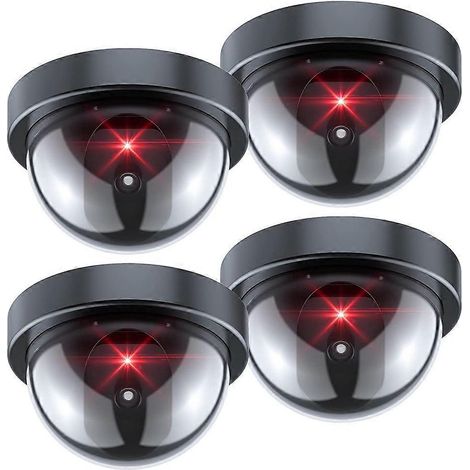 Fausse caméra de sécurité, fausse caméra avec lumière LED rouge, système de surveillance sans fil réaliste pour la maison et l'extérieur (lot de 4). (1/5)