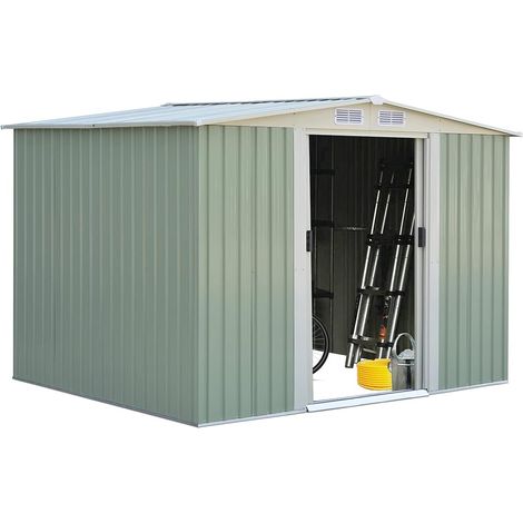 Goplus – Abri de jardin métal 5,27m² – Acier galvanisé résistant – Portes coulissantes – Toit traditionnel – Aérations pour circulation d'air (1/5)
