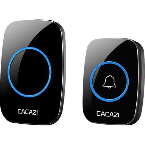 Timbre inalámbrico para exteriores, resistente al agua, 400 metros, dos receptores, 60 melodías, LED azul de 5 niveles, para casa, hotel y emergencias.